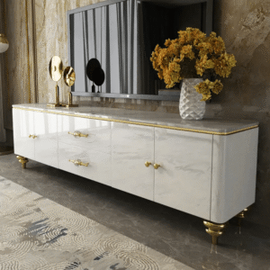 Luxury Modern Gold Metal Wood Living Cabinet Frame Table Mirror
