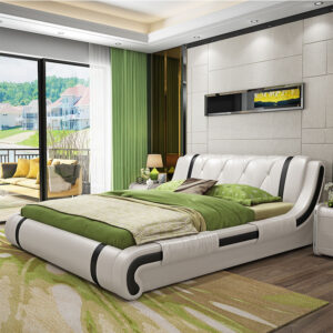 Luxury Leather Wood Bed Frame Set Platform King Size