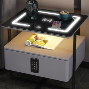 Modern Smart Bedroom Table Furniture Wooden Nightstand Charging Station