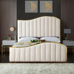 Gold Metal Bed Frame Royalty Velvet Upholstered Stylish Rich